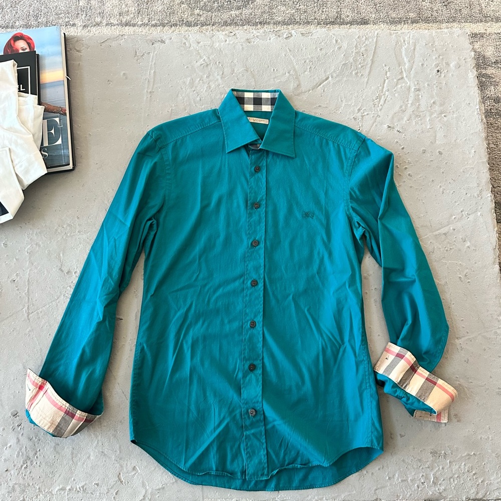 Burberry Teal Casual Button Down Shirt